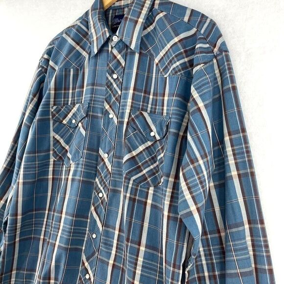 VTG Wrangler Men's Snap Front Western Plaid Shirt Cowboy X-Long Tails 16.5-33 - Picture 3 of 9